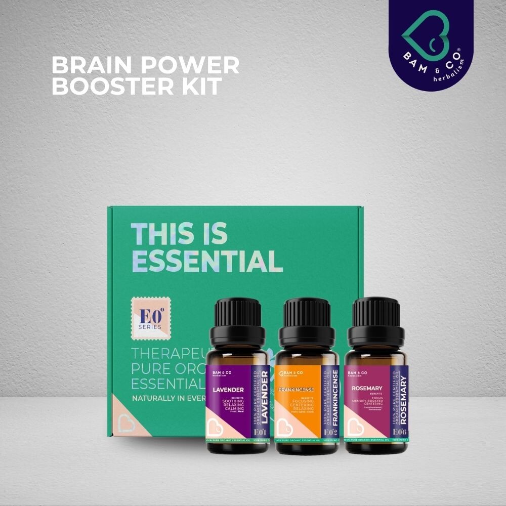 BAM & CO Brain Power Booster Kit Organic Essential Oil – 3 Types of Oil 5ml / 10ml
